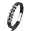 Punk Skull Stainless Steel Leather Men's Bracelet with Titanium Magnet Buckle