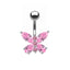 Shiny Butterfly Crystal Rhinestone Zircon Belly Ring with Bow Knot Pendant