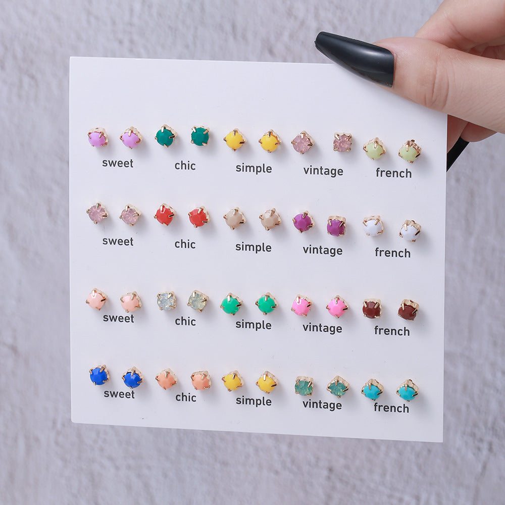 1 Set Cute Colorful Flower Resin Ear Studs - 20 Pairs Earrings Set