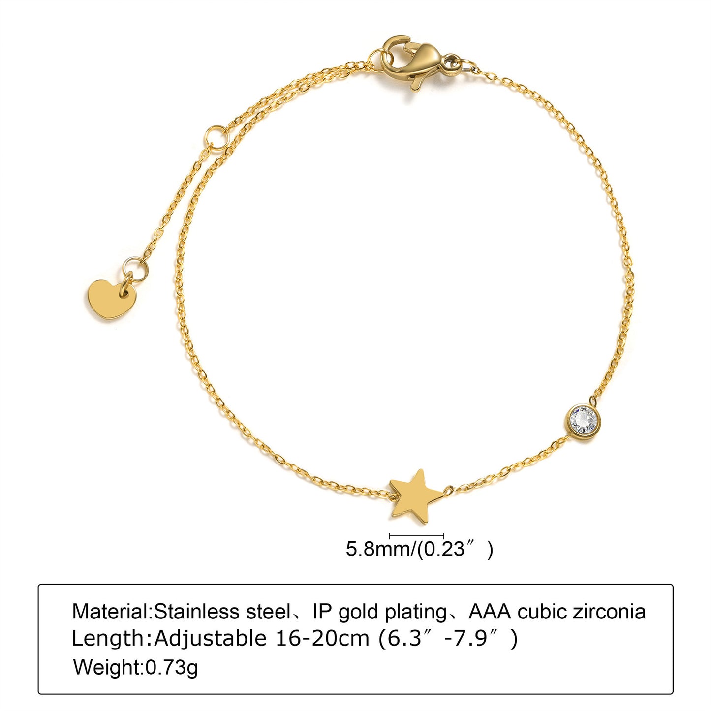 Minimalist Titanium Steel Bracelet with Rhinestones and Celestial Charms - 18K Gold Plated Women's Fashion Accessory