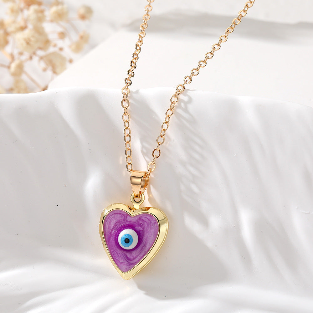 Casual Heart Shape Alloy Copper Pendant Necklace with Evil Eye Photo Locket