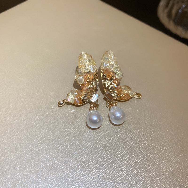 1 Pair Sweet Star Flower Inlay Alloy Rhinestones Pearl Ear Studs