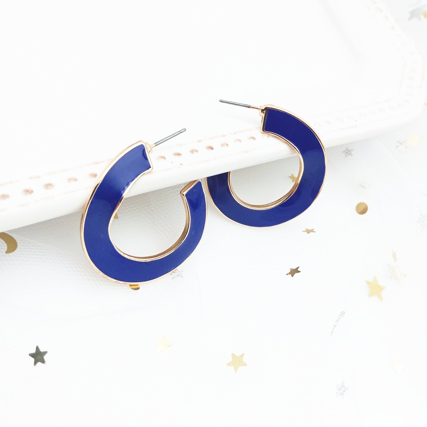 Klein Blue C Shape Alloy Stud Earrings - Niche Simple Design Korean Style for Women