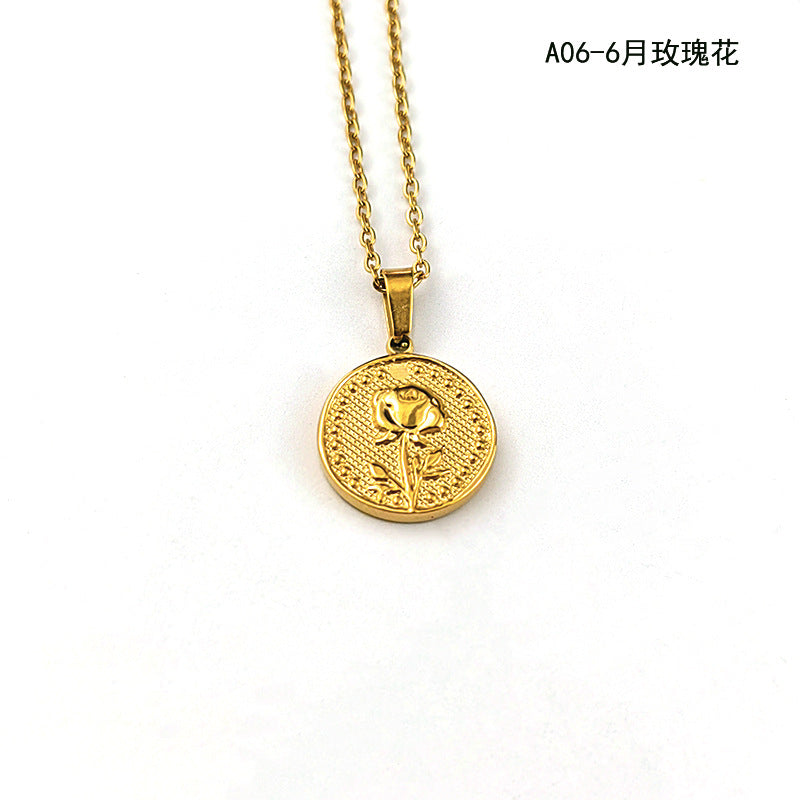 December Flower Pendant Necklace - 18K Gold Plated Stainless Steel Jewelry