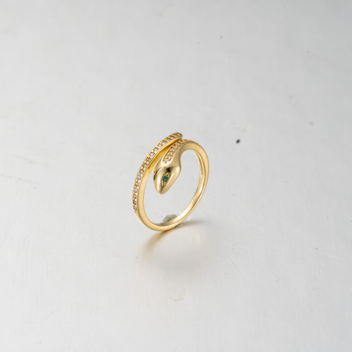 Adjustable Retro Brass Gold Plated Zircon Snake Ring for Women