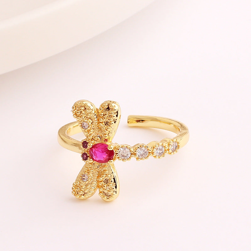 Fashion Animal Heart Shape Gold Plated Zircon Adjustable Ring