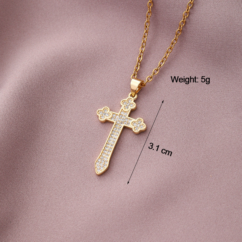 Copper Plated Zircon Cross Pendant Necklace for Men and Women