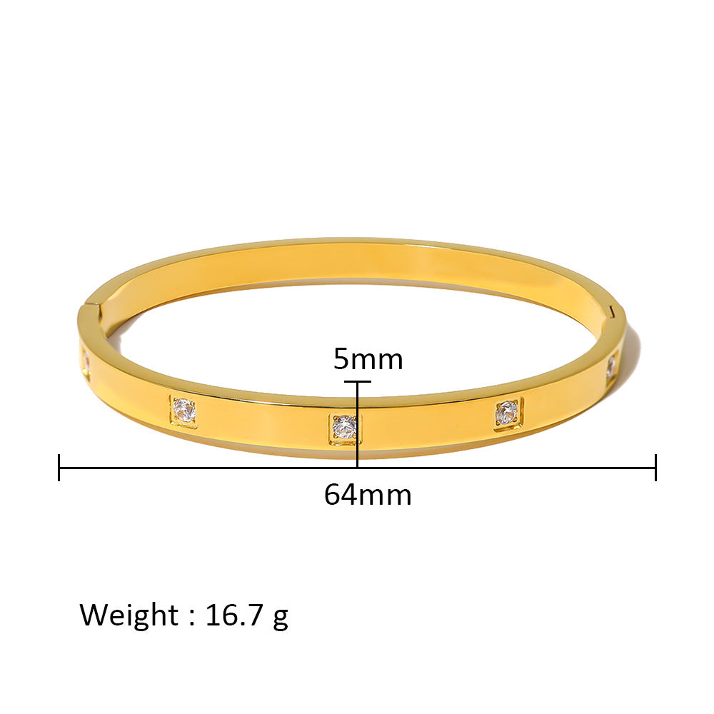 18K Gold Plated Zircon Geometric Star Flower Stainless Steel Bangle Bracelet for Women