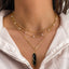 Casual Geometric Natural Stone Crystal Pendant Layered Necklace