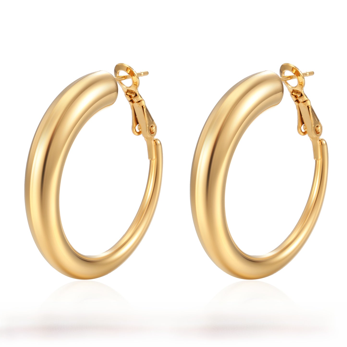 1 Pair Fashion 18K Gold Plated Stainless Steel Oval Hoop Earrings