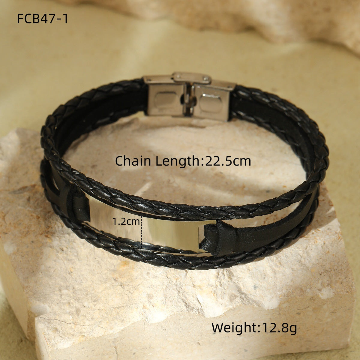 Simple Geometric Multi-Layer Braided Leather Titanium Steel Men's Bracelet