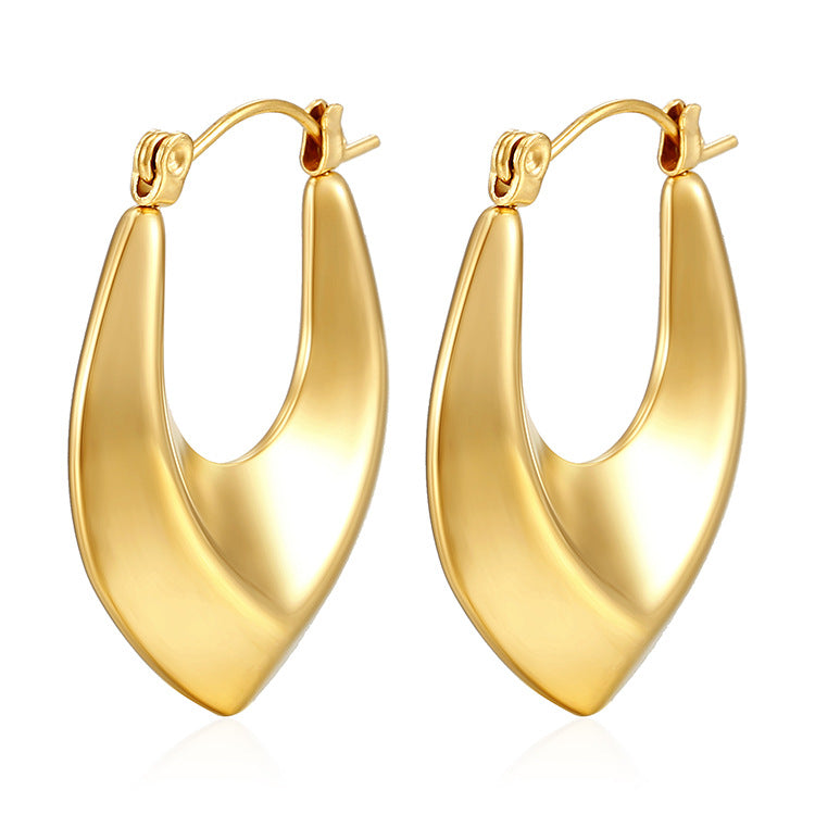 1 Pair Fashion 18K Gold Plated Stainless Steel Oval Hoop Earrings