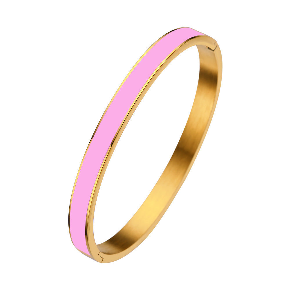 Fashion Circle Titanium Steel Bangle with Colorful Enamel and Gold Clasp