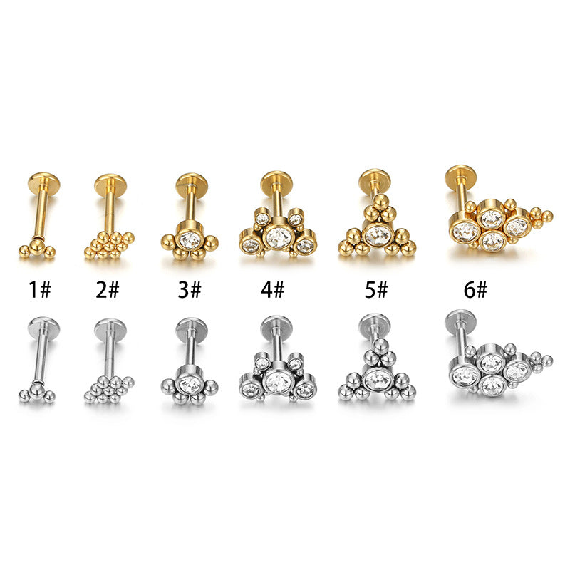 Geometric Zircon Stainless Steel Lip and Ear Stud Earrings