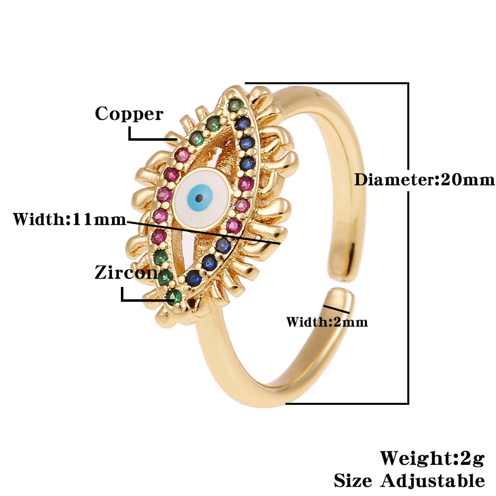 Fashion Enamel Drip Oil Evil Eye Retro Copper Tail Ring Wholesale