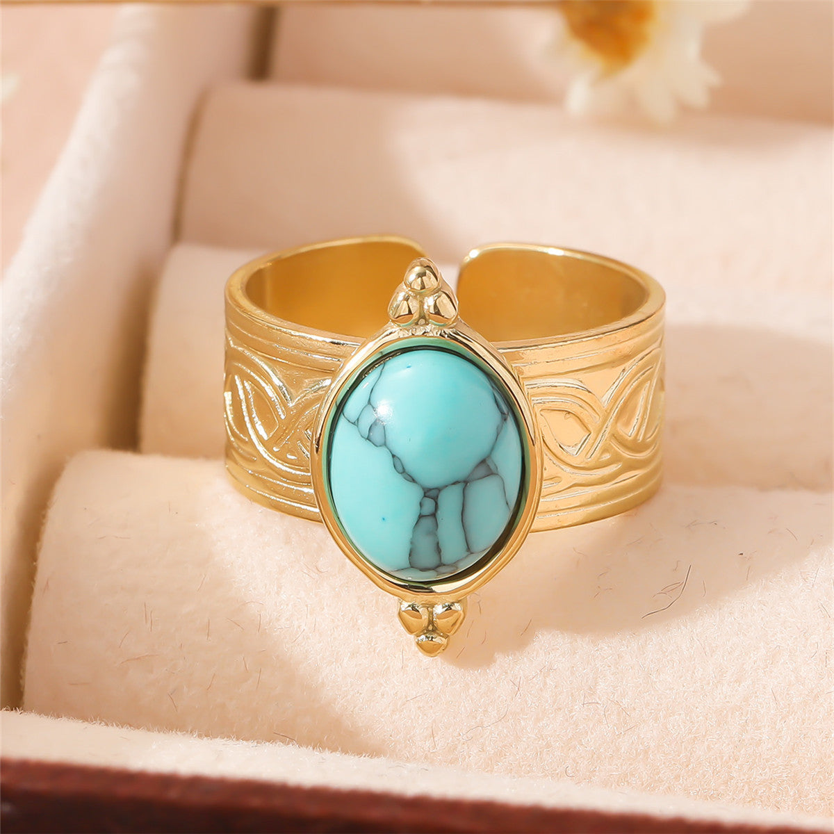 Retro Oval Gemstone Adjustable Alloy Ring for Women