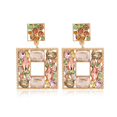 Luxurious Square Alloy Plating Rhinestones Women's Earrings 1 Pair