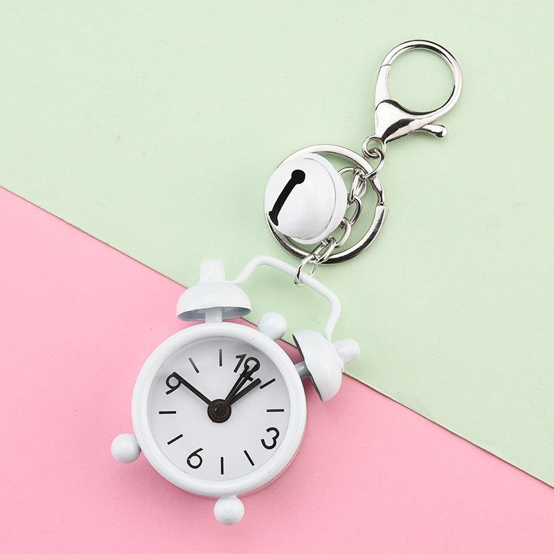 Cute Mini Alarm Clock Keychain - Iron Plated Cartoon Keyring for Bags and Gifts