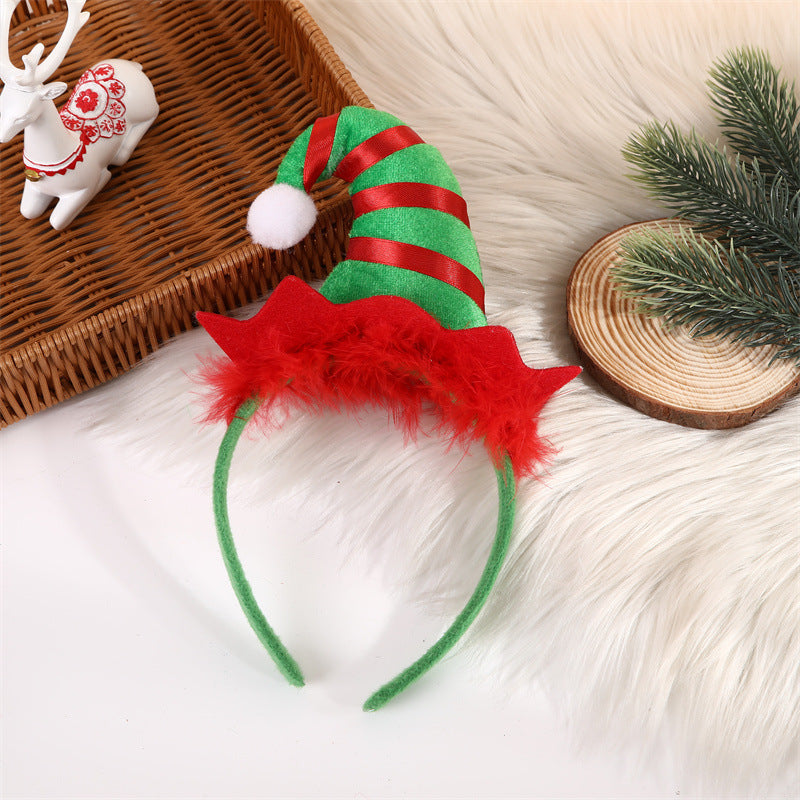 Cartoon Christmas Elf Plaid Headband for Kids Party