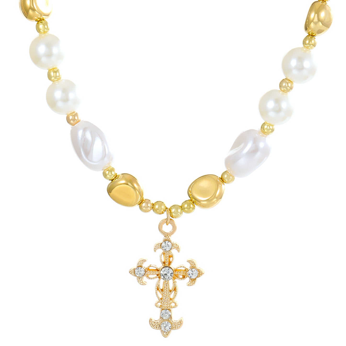 Gothic Punk Cross Pearl Layered Women's Necklace