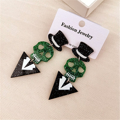 1 Pair Halloween Flower & Skull Acrylic Earrings