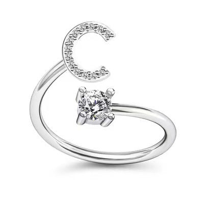 Fashion Adjustable Silver Zircon Letter Ring