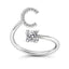 Fashion Adjustable Silver Zircon Letter Ring