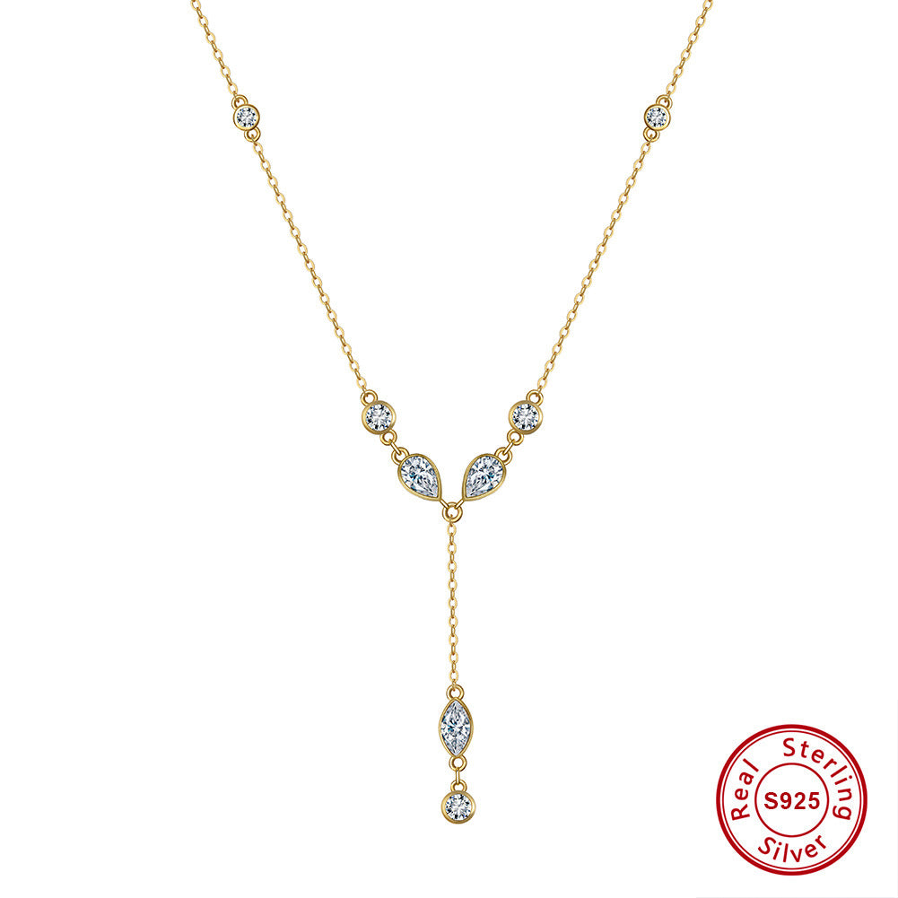 14K Gold Plated Sterling Silver Zircon Lariat Necklace