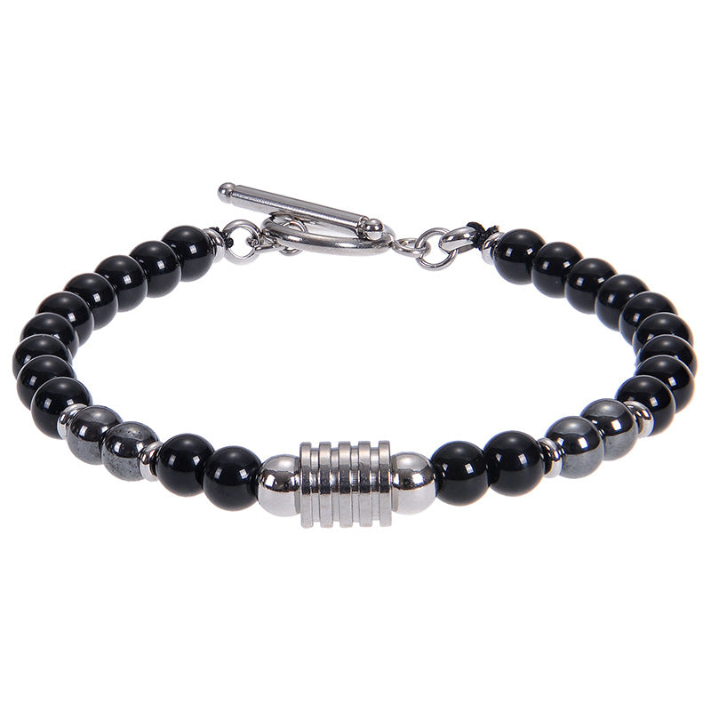 6mm Obsidian and Tiger's Eye Geometric Stone Unisex Bracelet with Stainless Steel Clasp