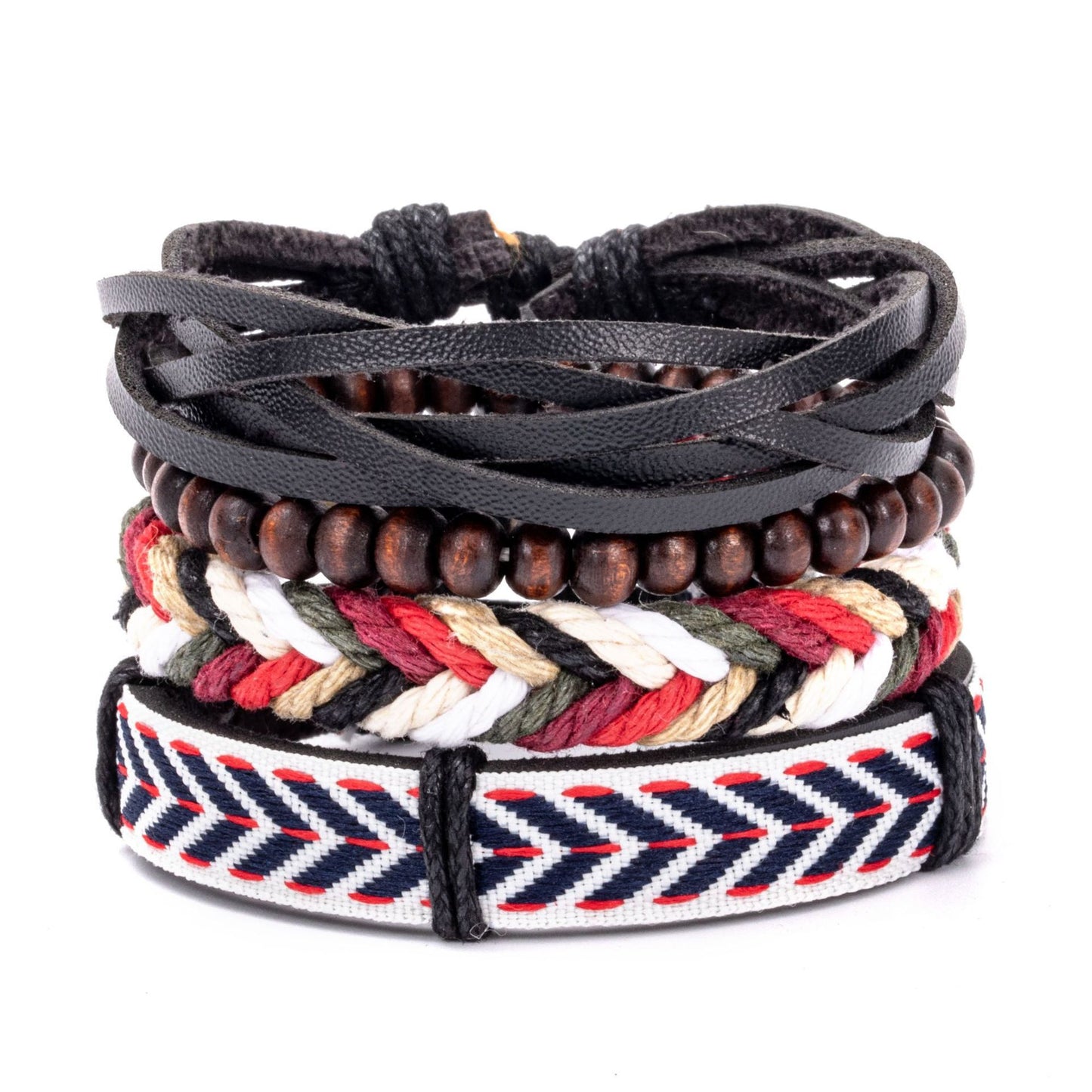 Bohemian Multicolor Beaded Leather Braided Unisex Bracelet Set