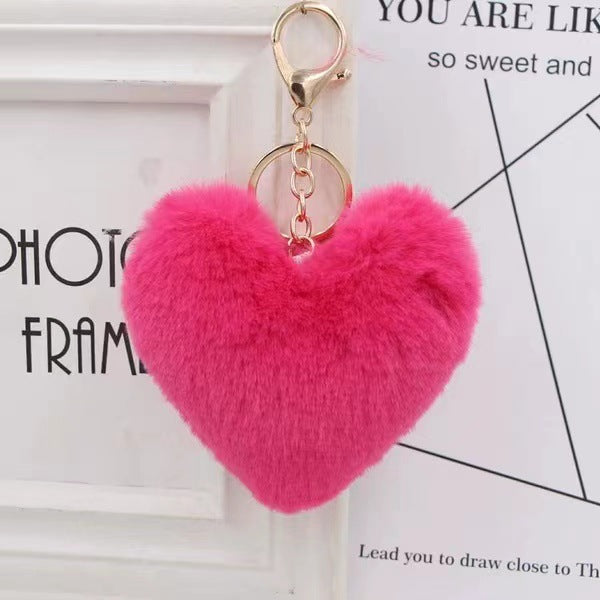 Cute Heart Shaped Plush Keychain for Bags and Cars