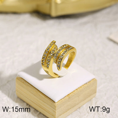 Elegant Retro Geometric Titanium Steel Pearl Rhinestone 18K Gold Plated Rings