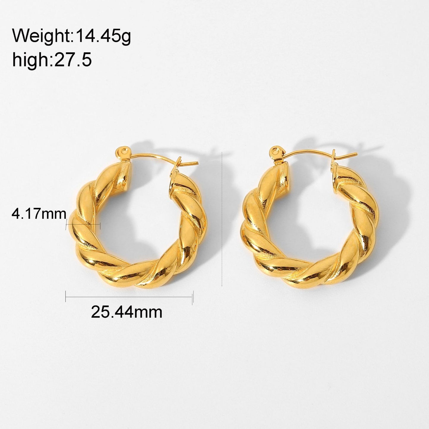 Gold-plated Twisted Croissant Stainless Steel Hoop Earrings