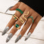 Punk Heart Snake Alloy Gemstone & Green Butterfly Crystal Ring Set for Women