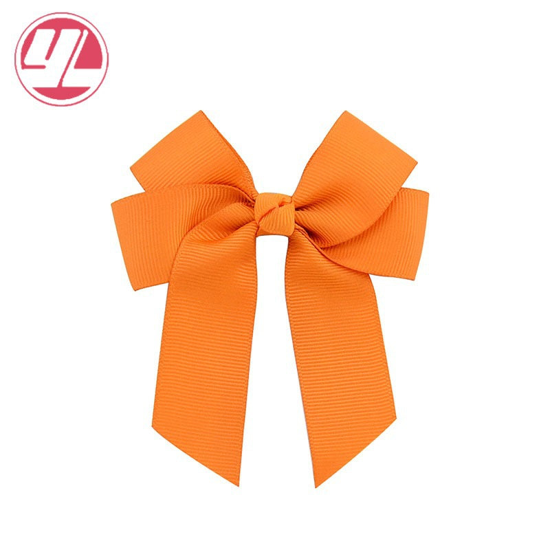 Fashion Handmade Double Streamer Polyester Ribbed Satin Ribbon Bow Hair Clip Accessories