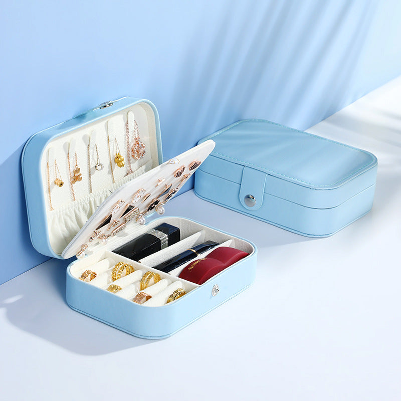 Simple Style PU Leather Double Layer Jewelry Box with Earring Holder - Multiple Colors Available