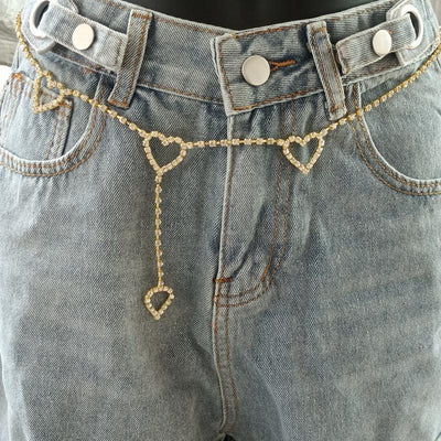 Simple Heart Shape Rhinestone Alloy Women's Chain Belt