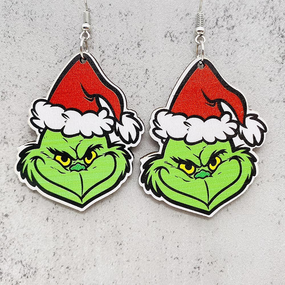 Wholesale Jewelry Ig Style Simple Style Cartoon Christmas Hat Monster Wood Drop Earrings