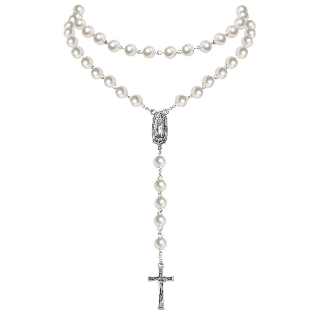 Vintage Cross Imitation Pearl Beaded Pendant Necklace