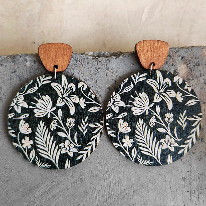1 Pair Bohemian Flower Wood Women'S Drop Earrings