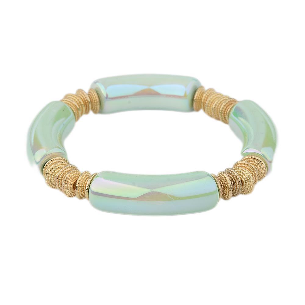 Geometric Metal Bangle with Colorful Beads Bracelet