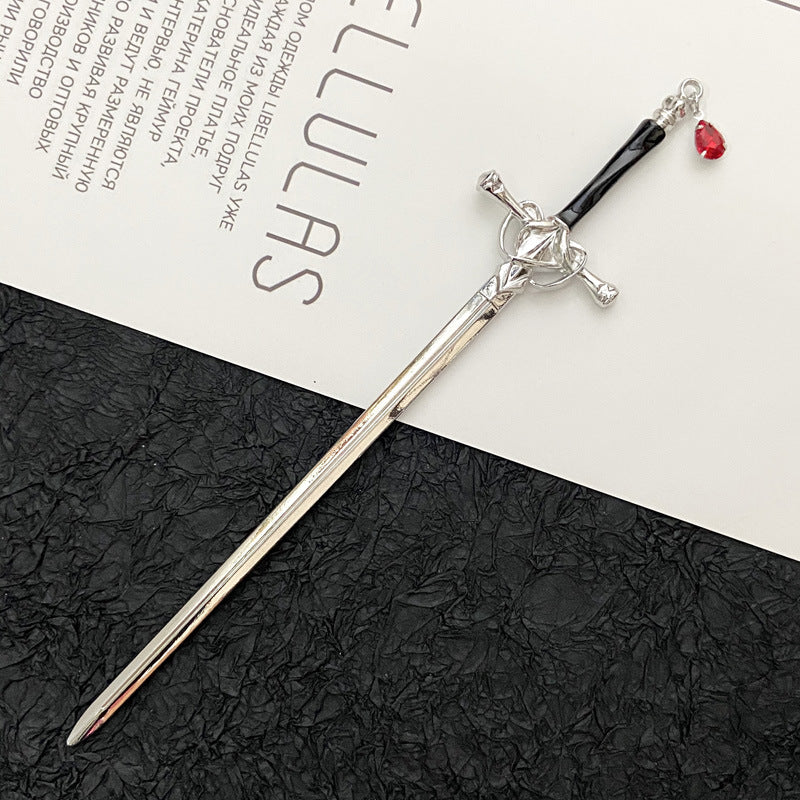 Unisex Chinoiserie Retro Geometric Sword Alloy Hairpin - Modern Ethnic Style Hanfu Headdress