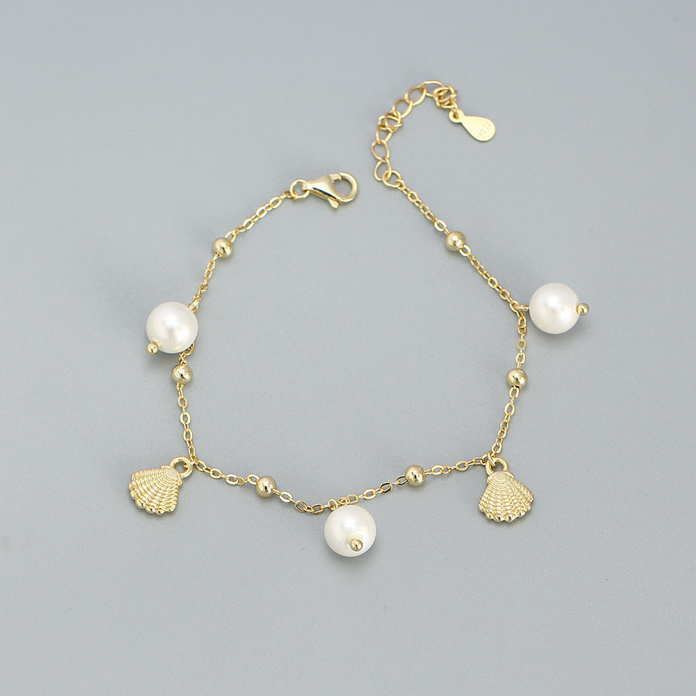 Sterling Silver Delicate Pearl Shell Multi-Pendant Bracelet for Women