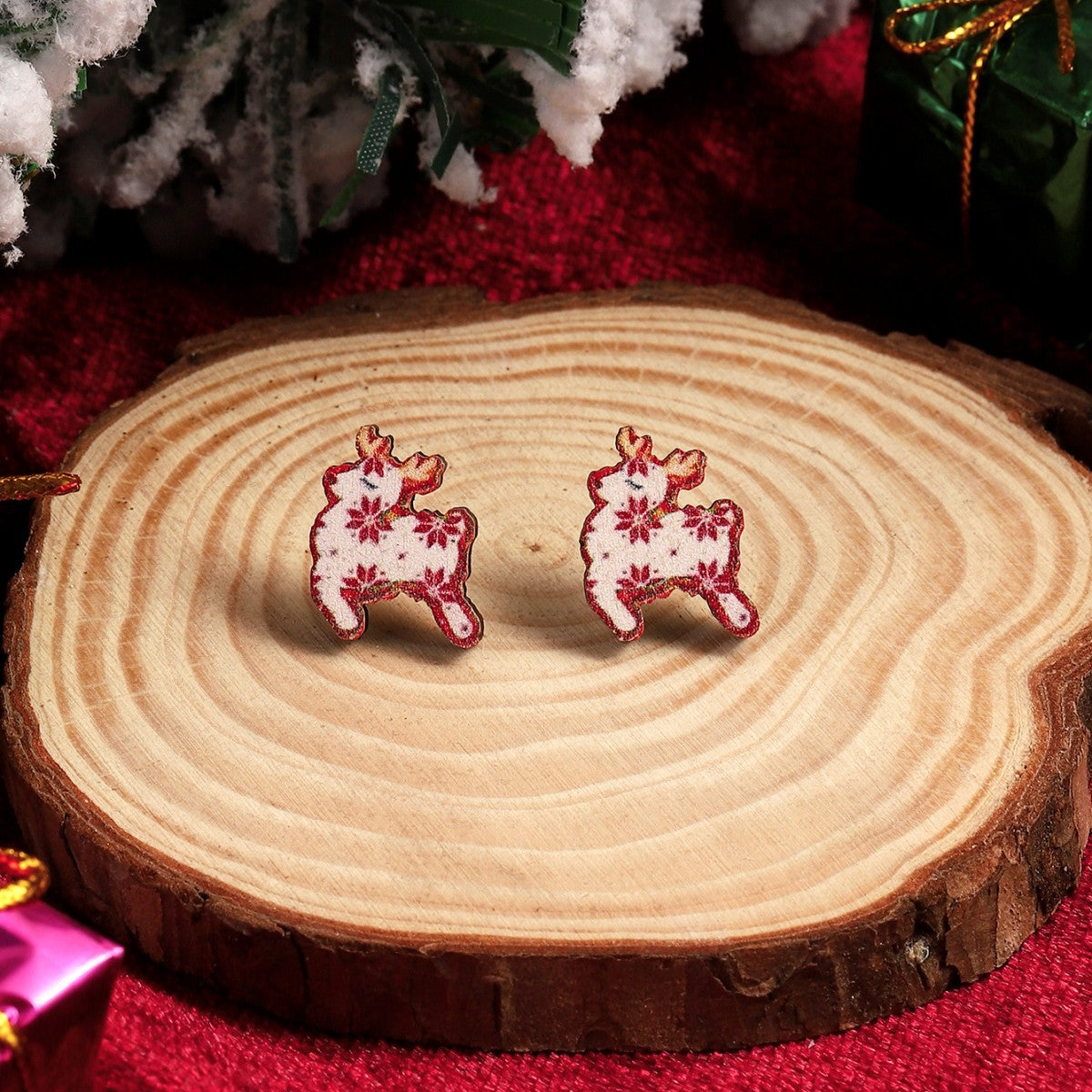 Pair of Cute Christmas Tree and Santa Claus Stud Earrings - Festive Holiday Jewelry with Boots, Snowman, and Elk Designs