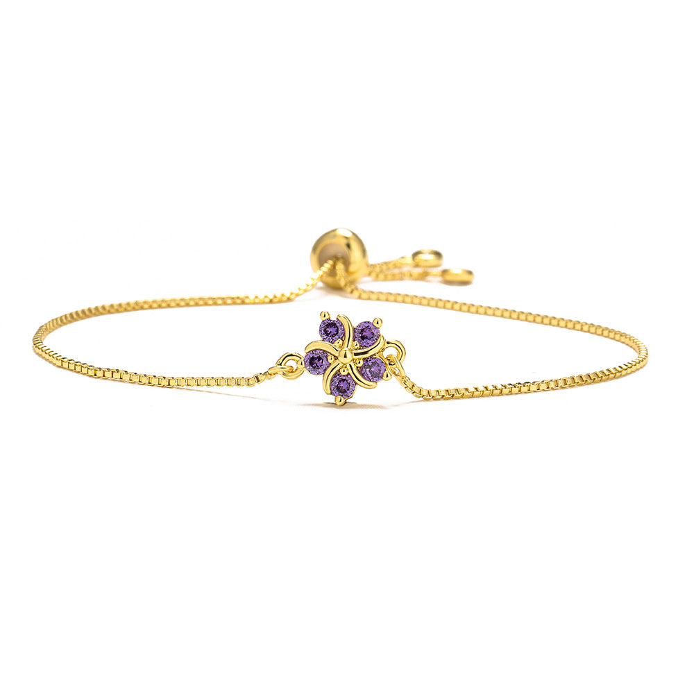 Fashion Flower Copper Bracelets Gold Plated Zircon Copper Bracelets