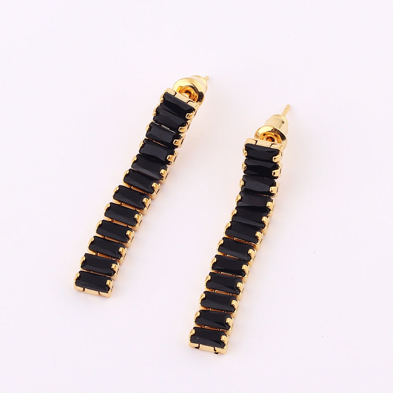 Simple Style Square Copper Earrings Tassel Zircon Copper Earrings