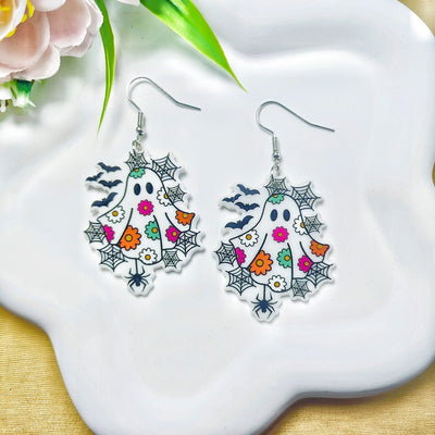 1 Pair Acrylic Floral Ghost Print Drop Earrings