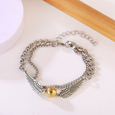 Angel Wings Stainless Steel Layered Chain Bracelet