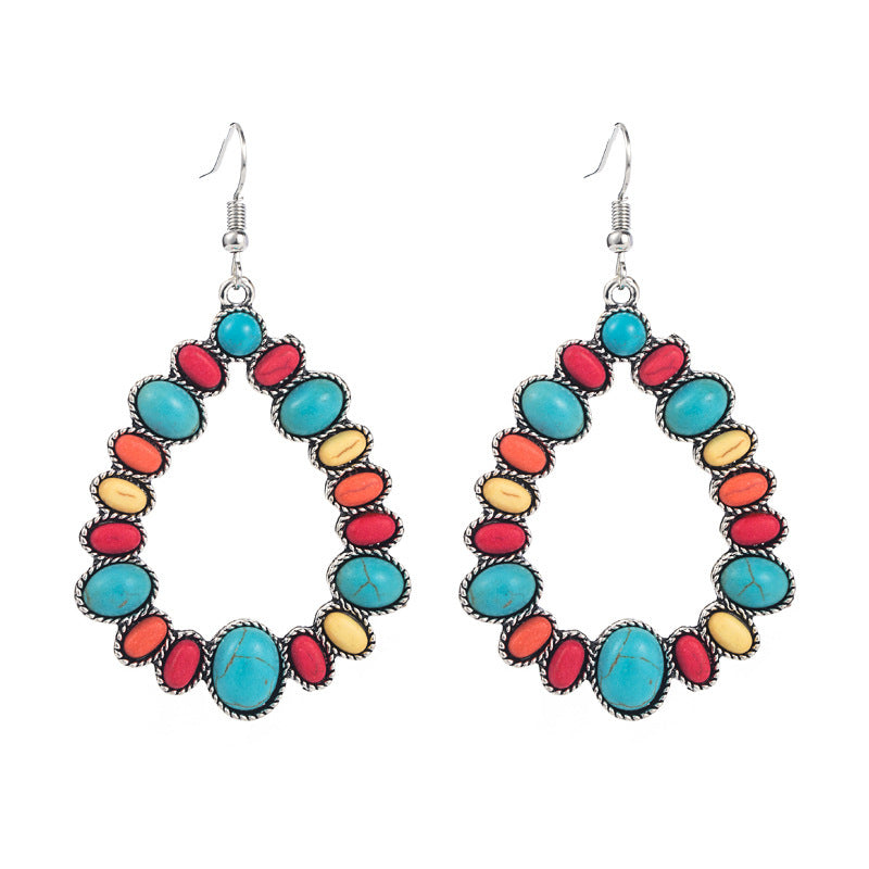 Retro Geometric Turquoise Alloy Drop Earrings for Women