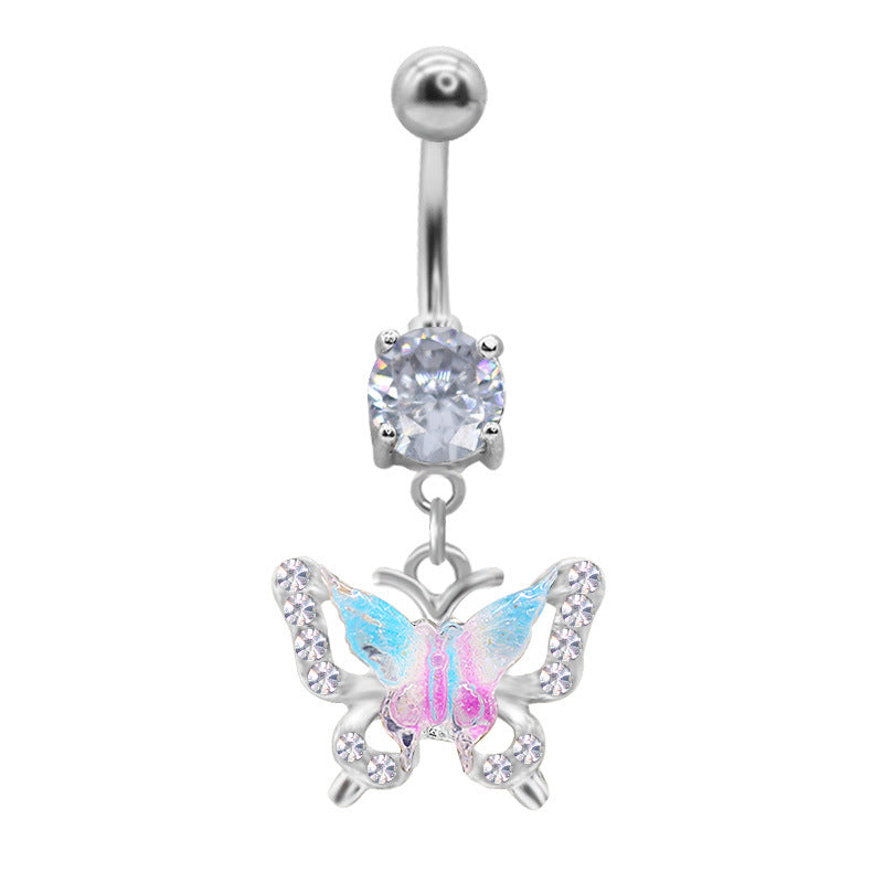 1 Piece Belly Rings Elegant Sexy Moon Butterfly 316 Stainless Steel  Alloy Plating Inlay Acrylic Rhinestones Zircon White Gold Plated